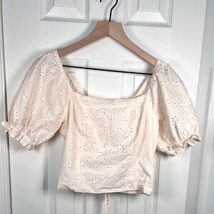 Mason & Belle Cream Eyelet Puff Sleeve Corset Crop Top Size M NWT